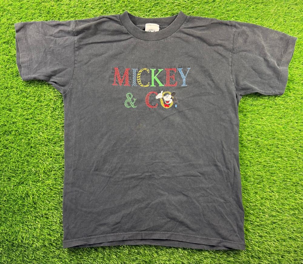 Vtg 90s Disney Mickey Co Embroidered Spell Out Black T Shirt M Rare VTG